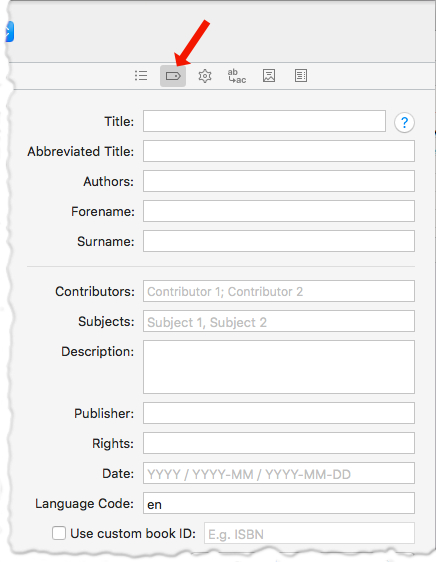 edit the project's metadata in Scrivener's compile dialog