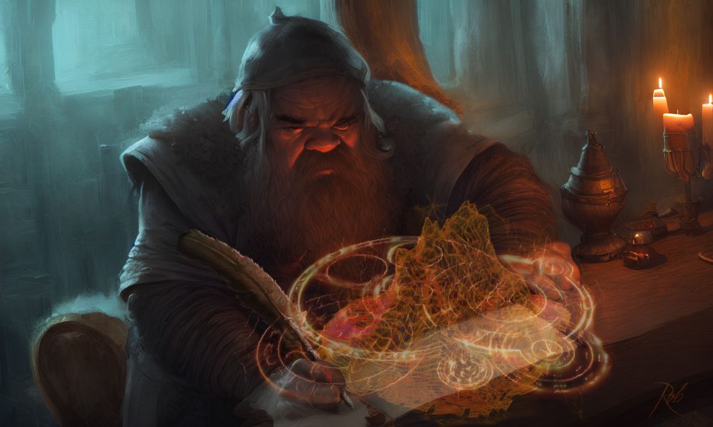 The old dwarf drawing the Guide